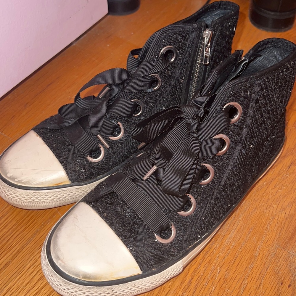 Ash Distressed Sequin High Top Sneakers Y2K